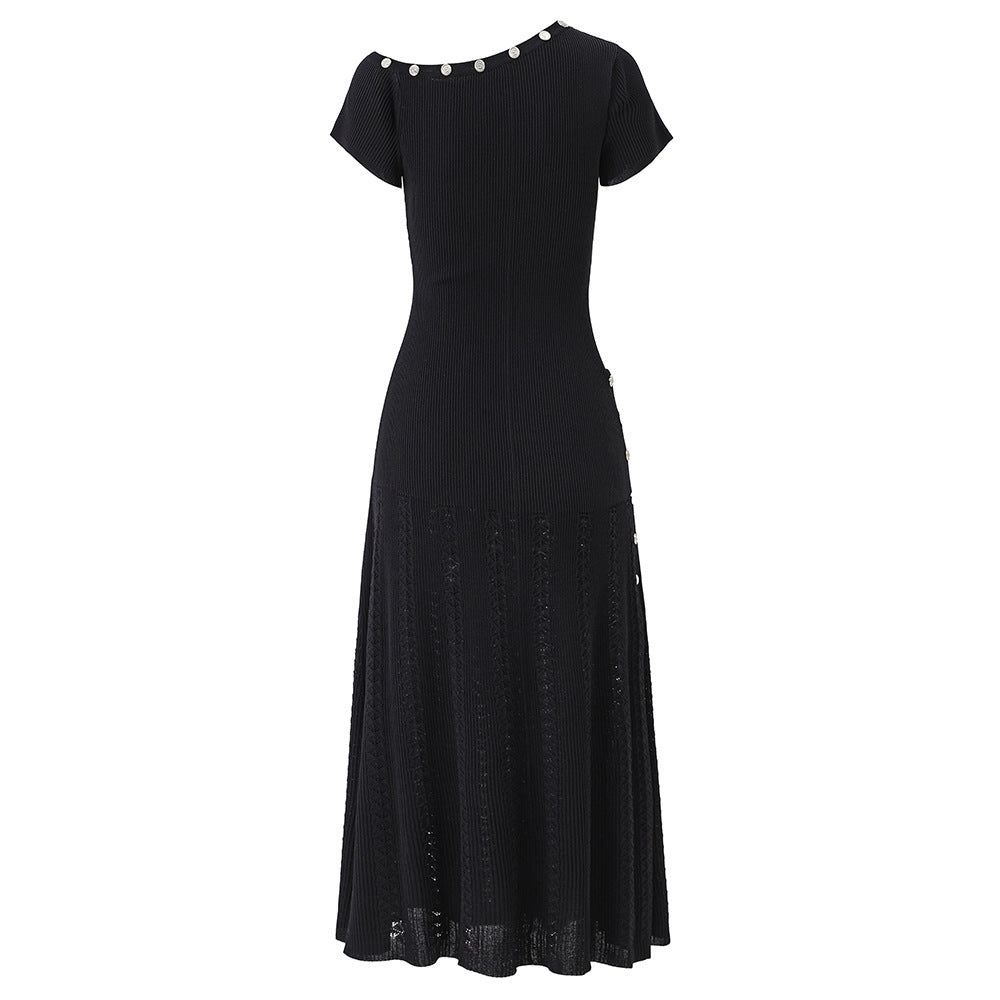 Button Knitted Dignified Sense Of Design Irregular Sleeve Fashion Dresses