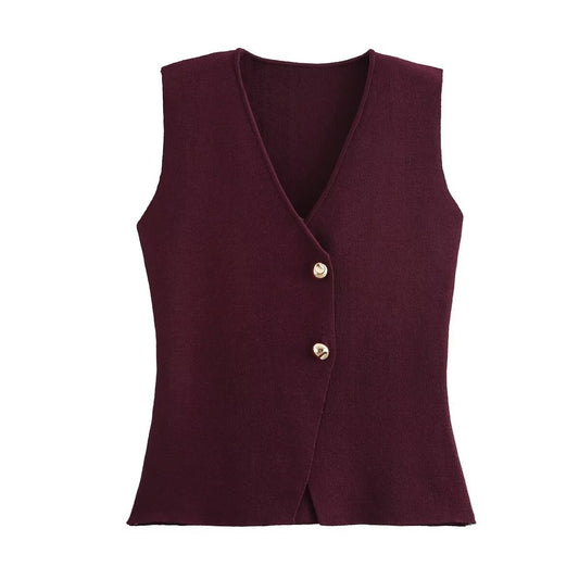 Women's Knitted Fashion Casual Button Gold Tops