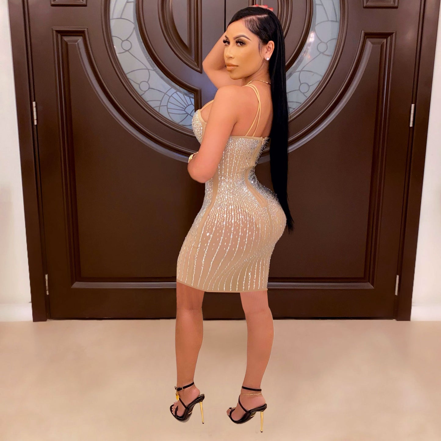 Sexy Rhinestone Slim Strap Dress Nightclub Dresses