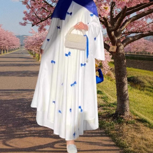 Women's Muslim Wear Bell Sleeve Bow Dress Dresses