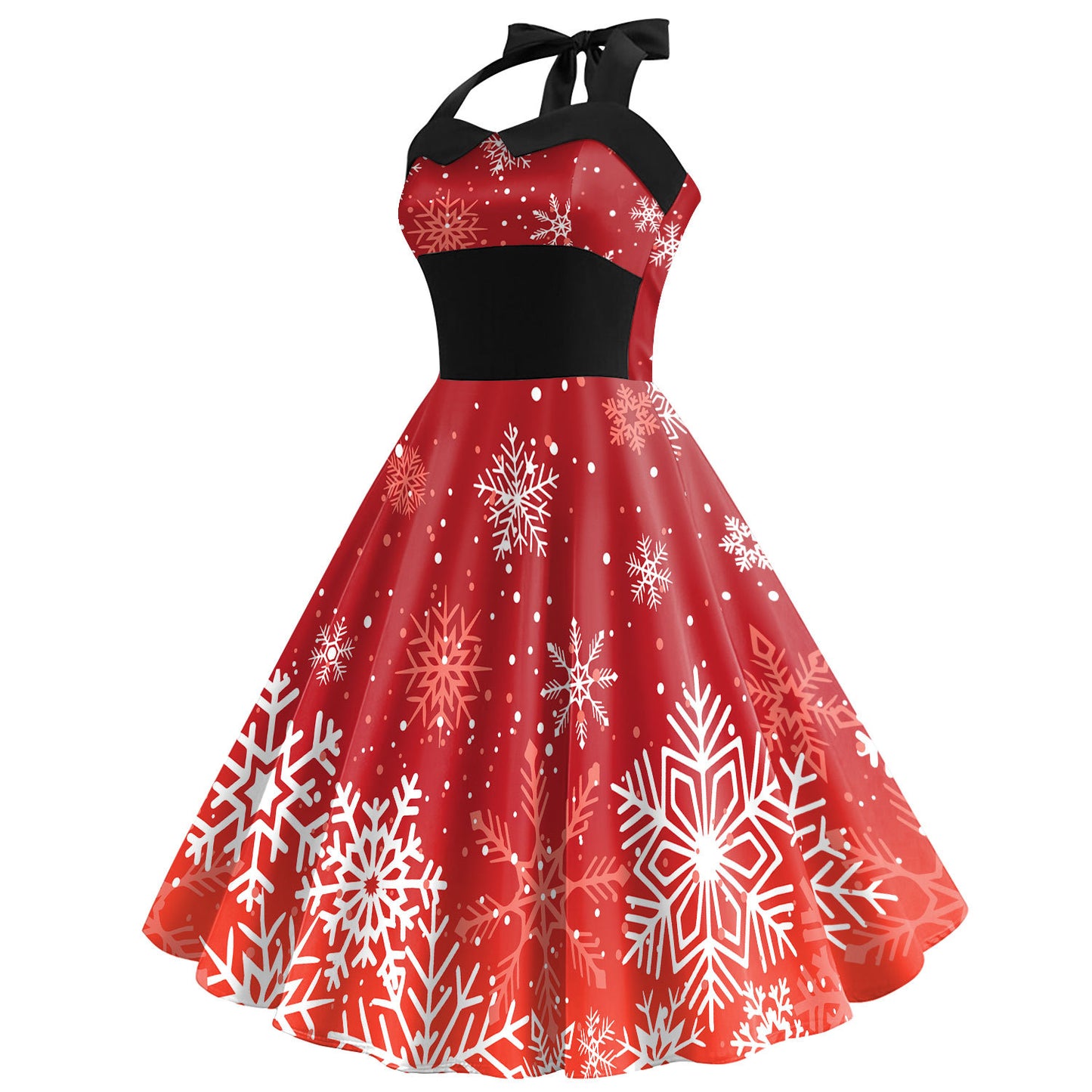 Women's Christmas Snowflake Printed Tied Shoulder Strap Dress
