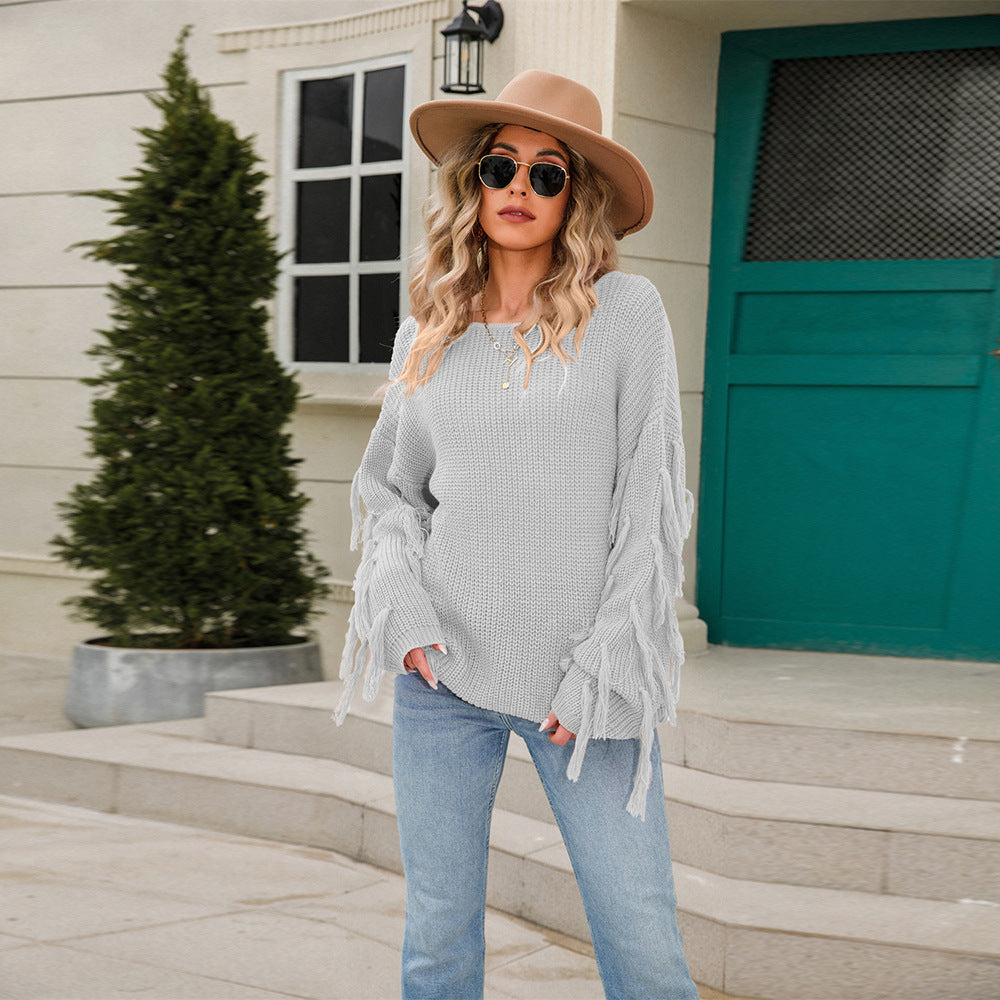 Popular Women's Spring Pullover Tassel Loose Sweater