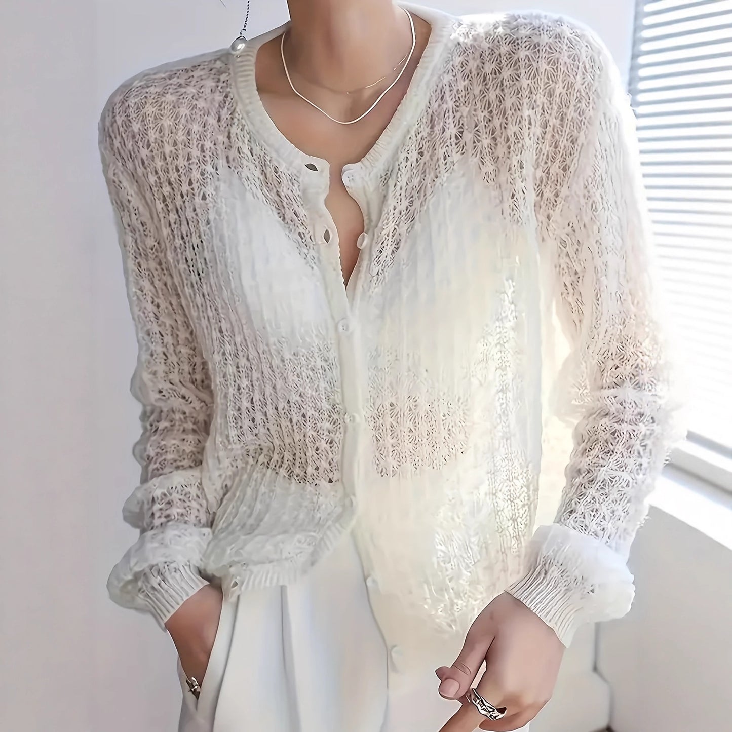 Women's Style Niche Thin Hollow Long-sleeved Knitted Autumn Summer Design Loose Sweater