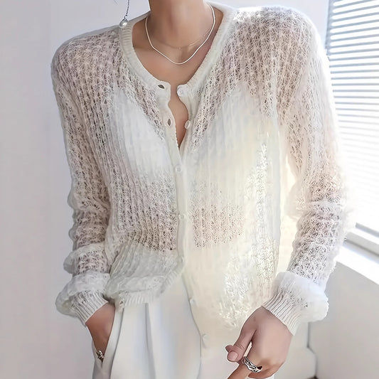 Women's Style Niche Thin Hollow Long-sleeved Knitted Autumn Summer Design Loose Sweater