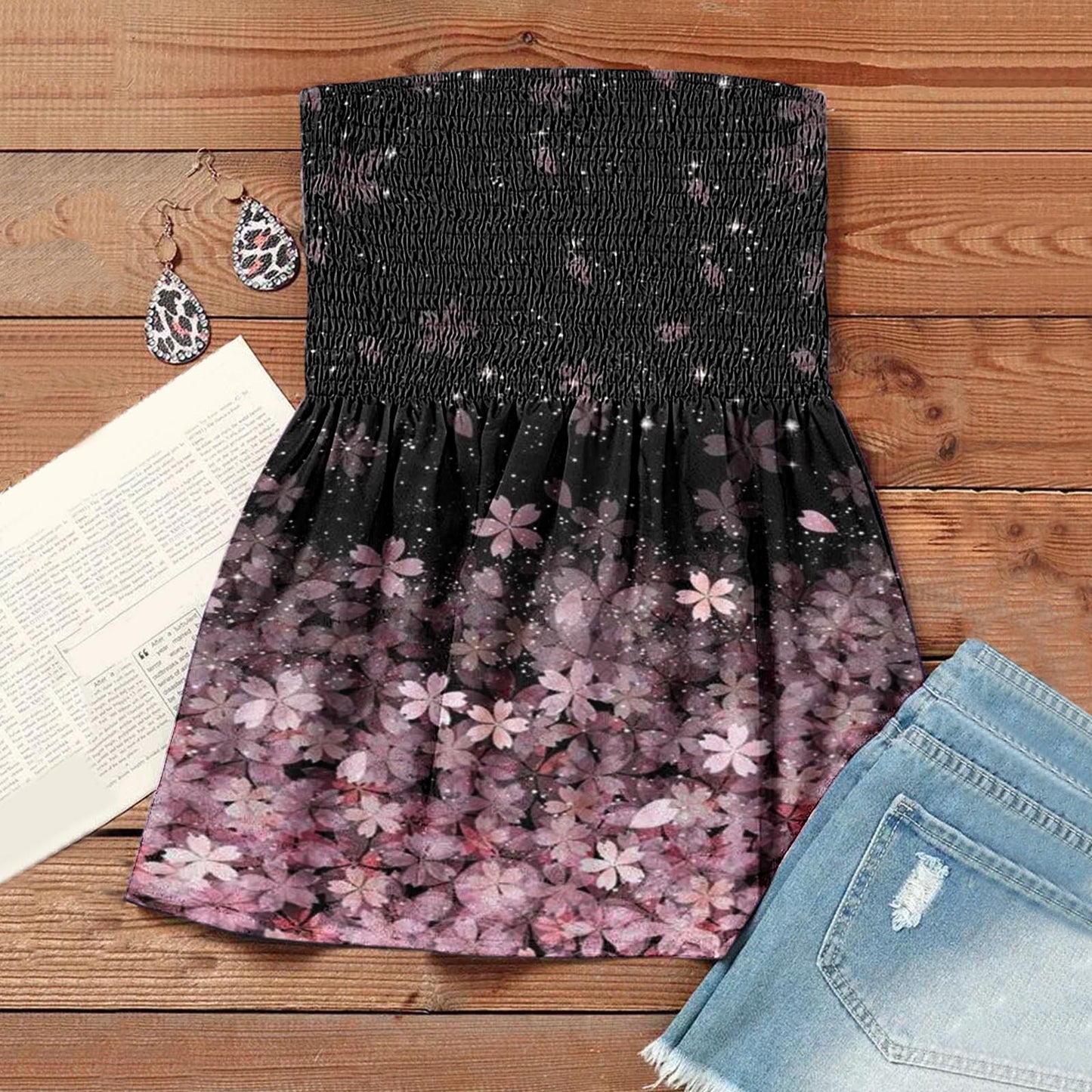 Women's T-shirt Fashion Sexy Backless Elastic Band Printed Tops