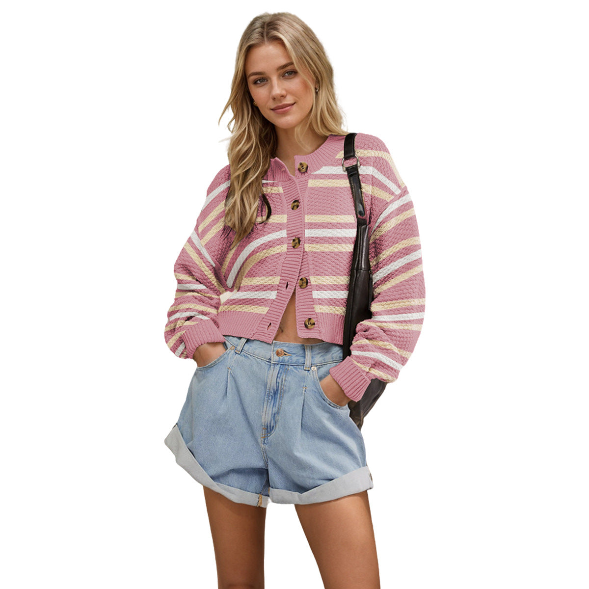 Women's Knitted Color Matching Button Commuter Sweaters