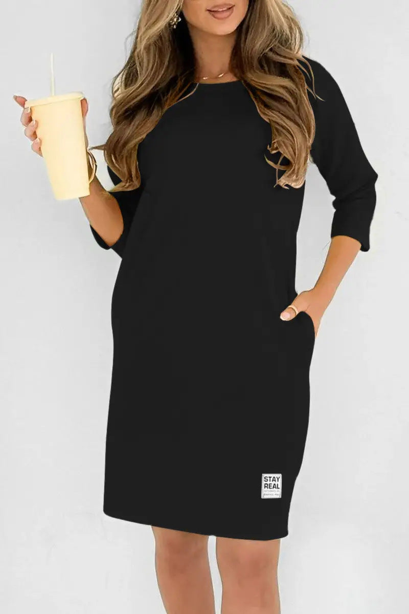 Women's Solid Color Round Neck Loose Casual Dresses