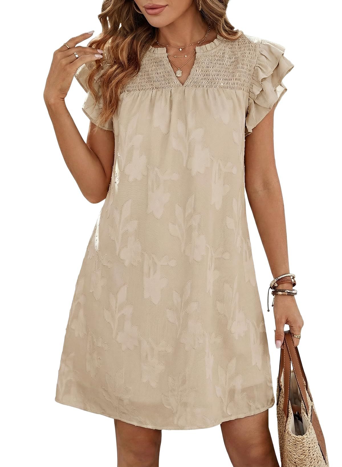 Women's Summer Double Ruffled Sleeves Pleating Floral Dress