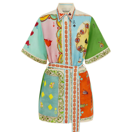 Women's Cotton Linen Floral Print Sleeve Dress Shorts