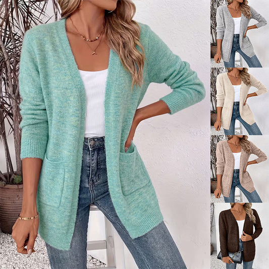 Women's Pocket Mid-length Loose Solid Color Knitwear