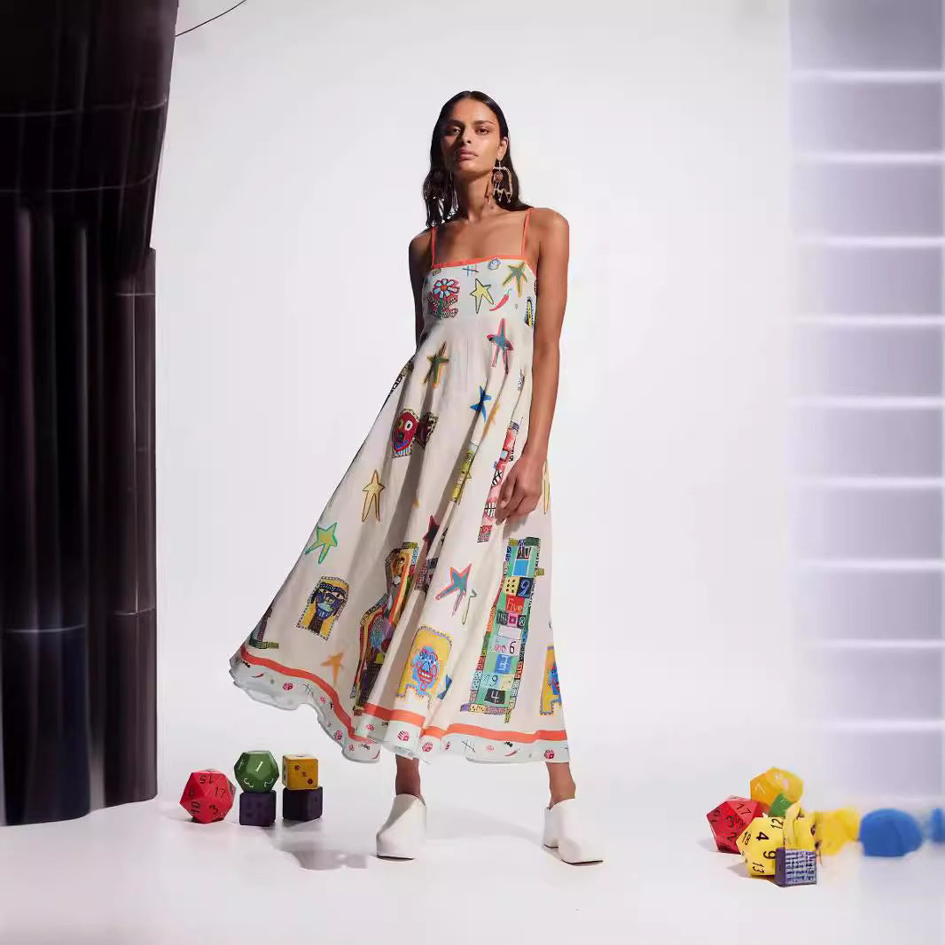 Sexy Suspender Linen Iti Large Swing Dress