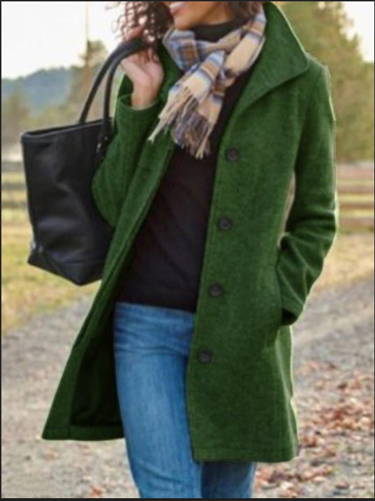 Women's Popular Single Thick Wool Mid-length Quality Coats