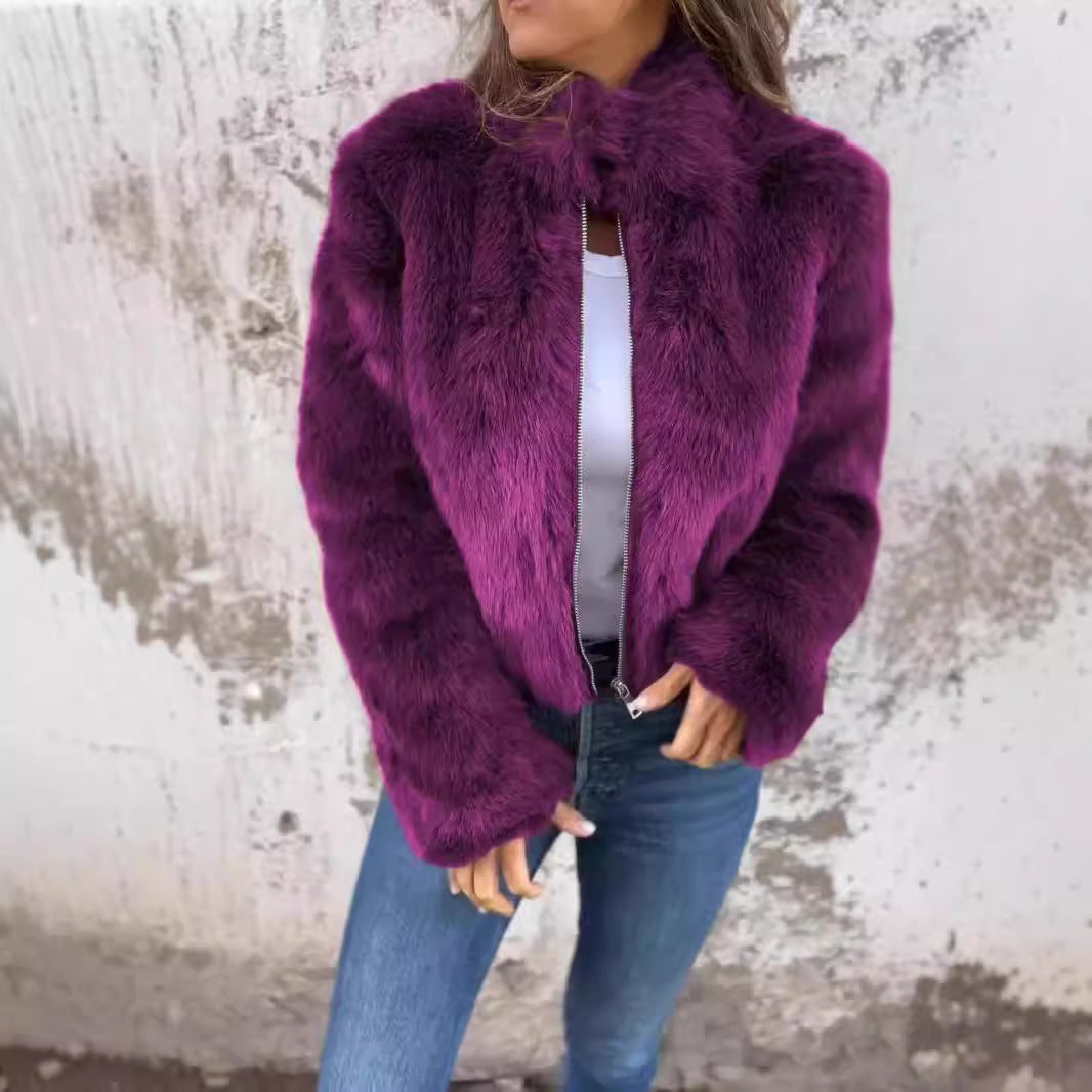 Women's Imitation Fur Turtleneck Zipper Casual Coats