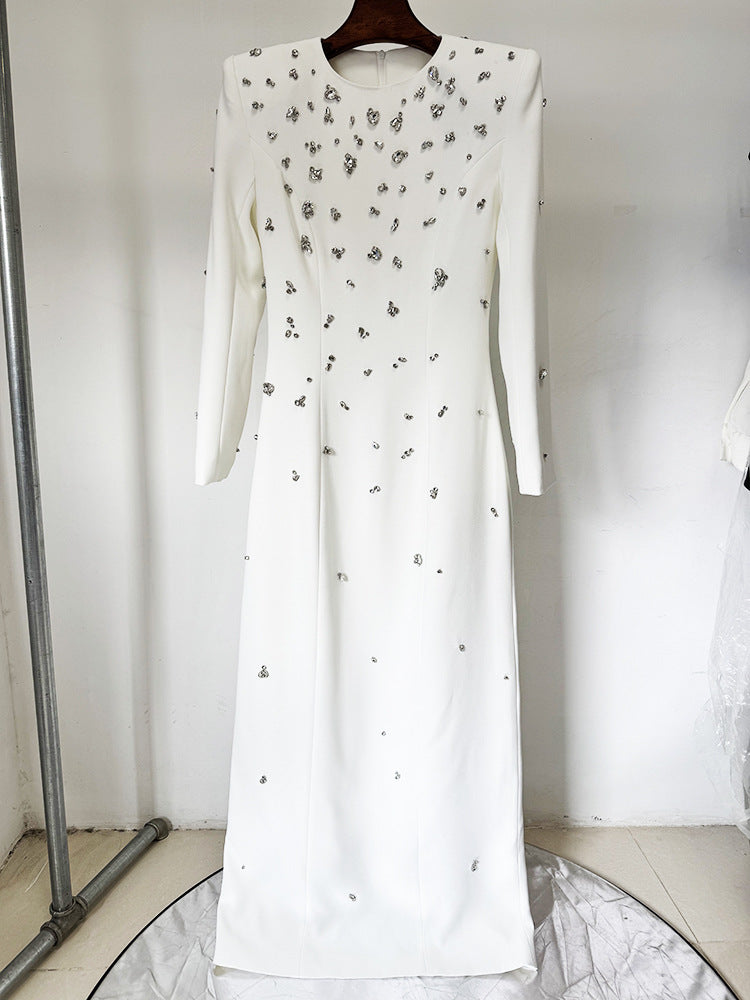 Elegant Beads Rhinestones Long Sleeve Dress Dresses