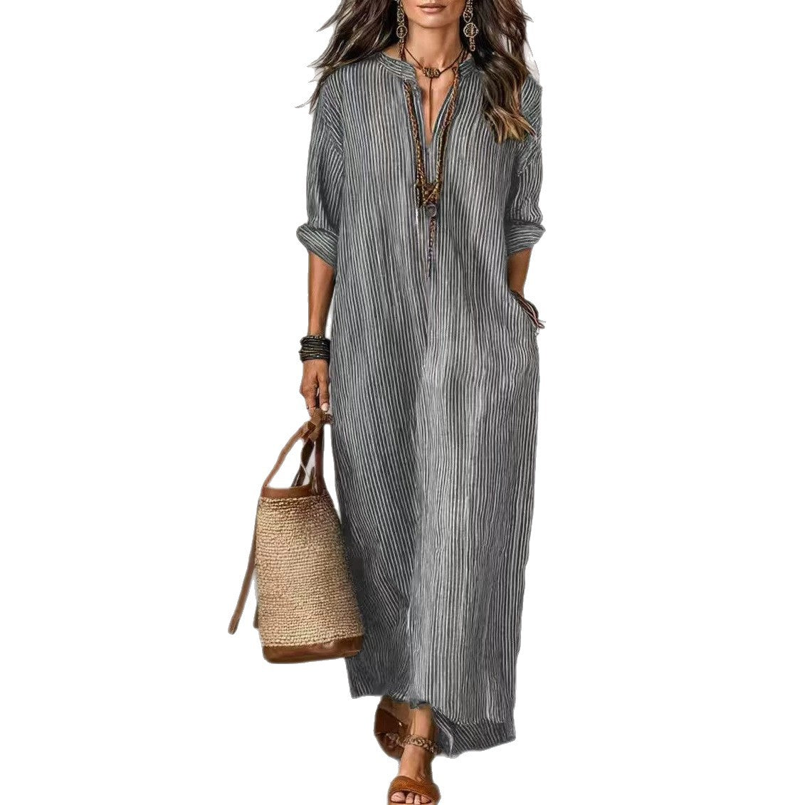 Holiday Loose Long Fashion Casual Striped Dress