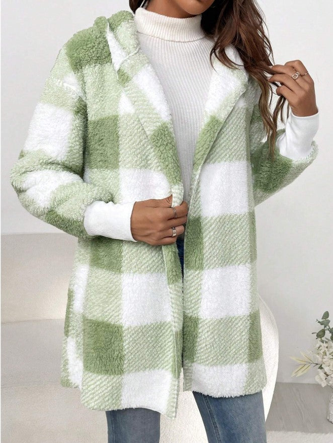 Women's Loose Plaid Color Stitching Knitted Fashion Sweater