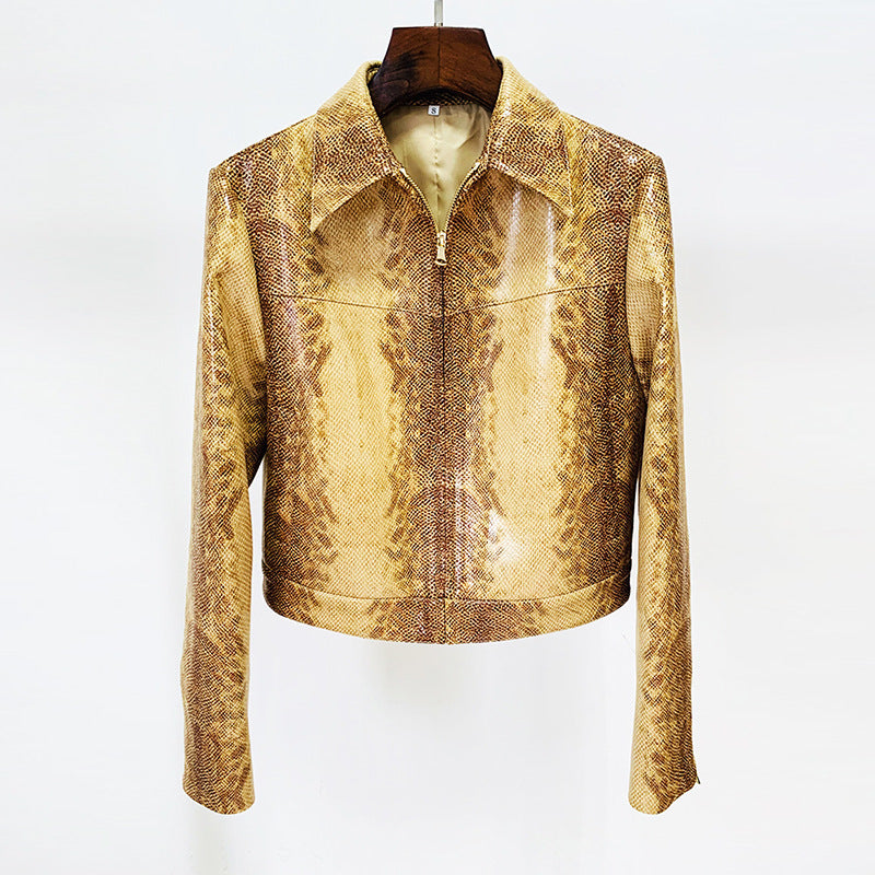 Cool Fashion Snakeskin Pattern Leather Flared Pants