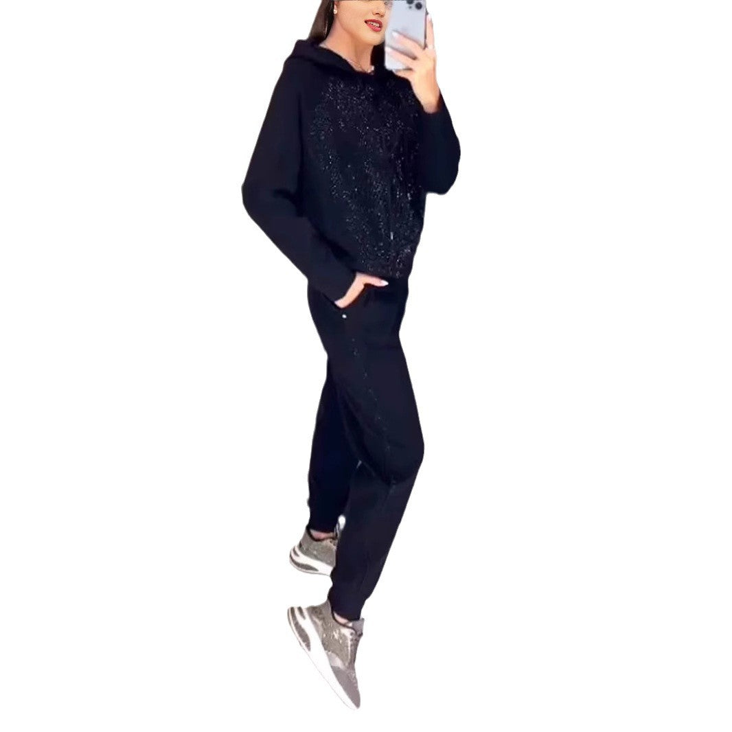 Women's Solid Color Rhinestone Long Sleeve Round Suits