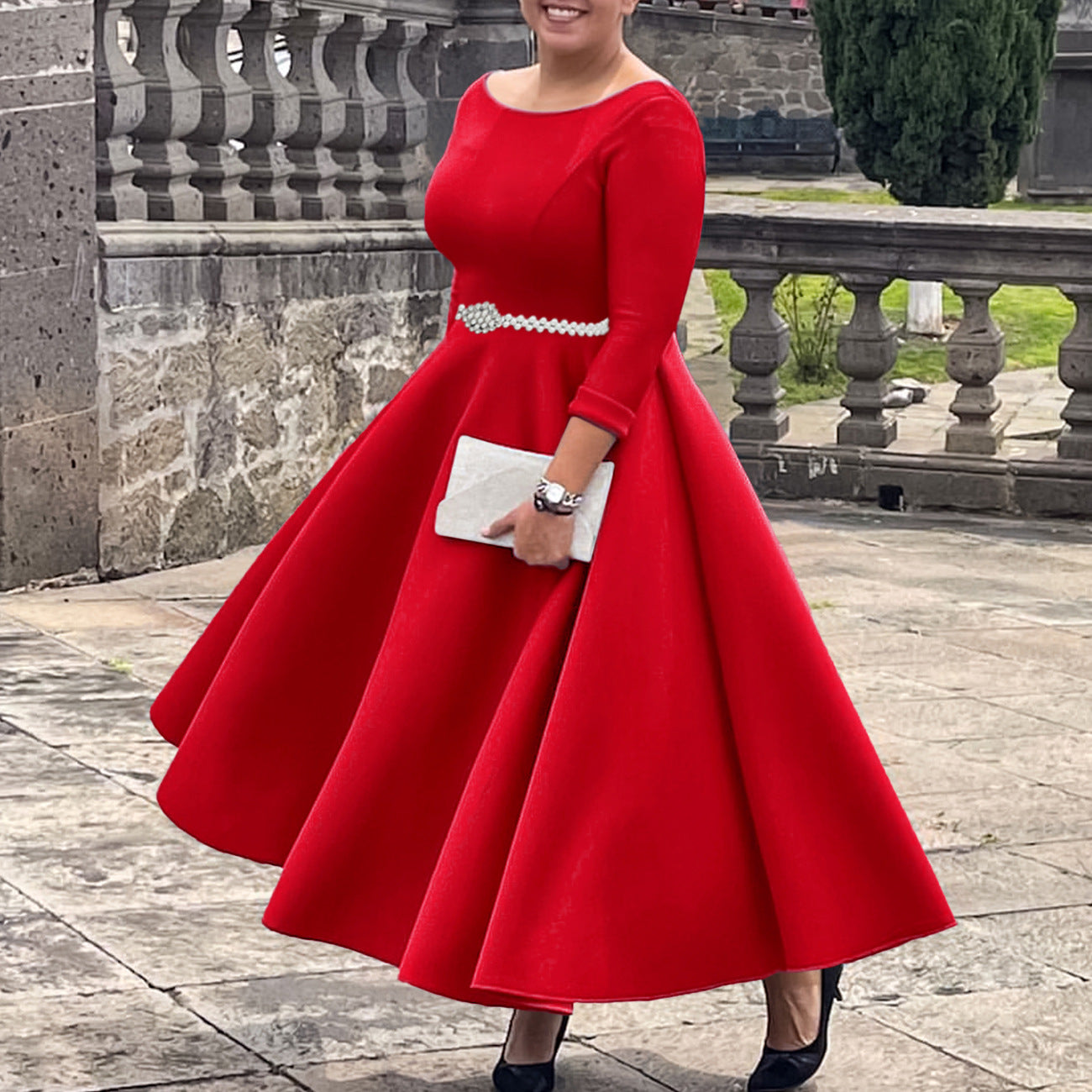 Pretty Solid Color Large Swing Elegant Dress