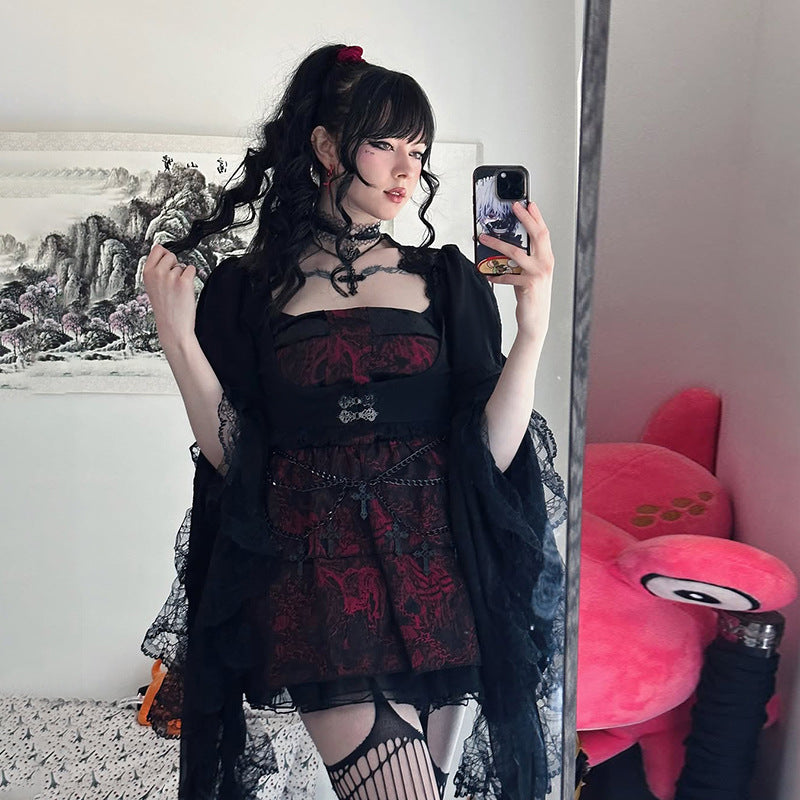 Women's Dark Goth Style Irregular Waistcoat Lace Versatile Flare Tops