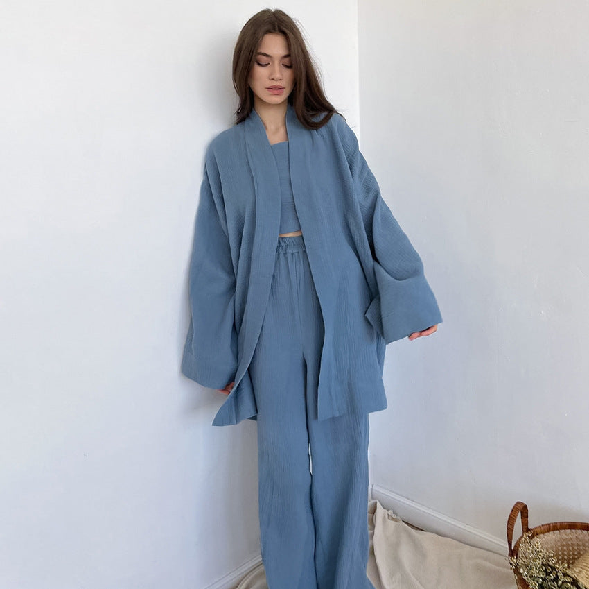 Women's French Style Loose Trousers Gauze Two-piece Solid Suits
