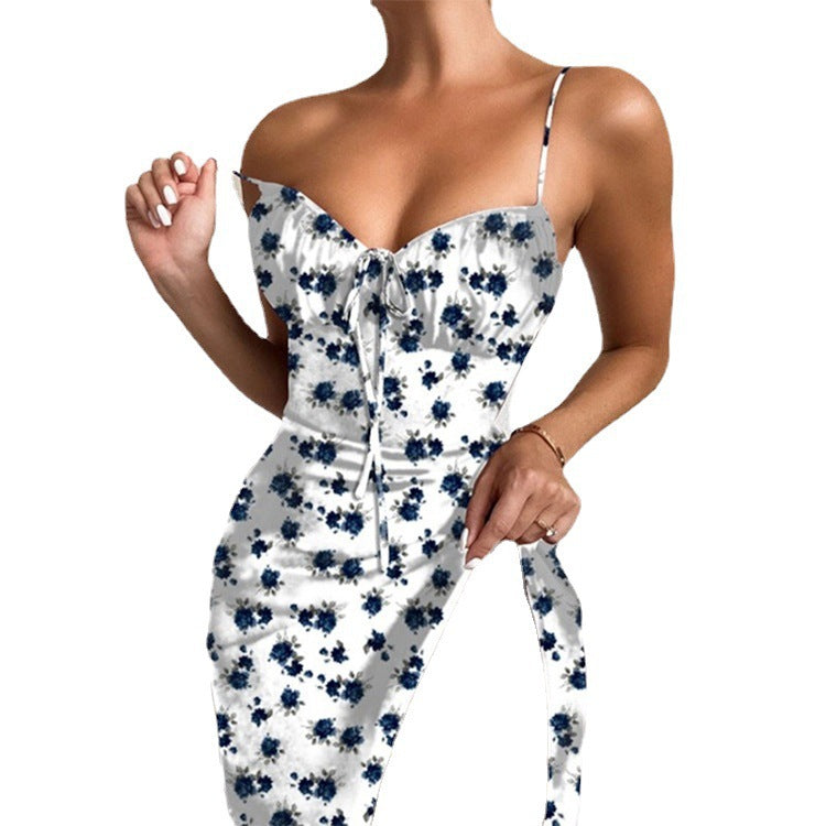 Women's Autumn Print Sling Plaid Sexy Slit Dresses