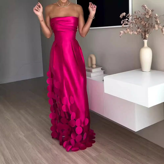 Stitching Round Satin Sexy Tube High Dresses
