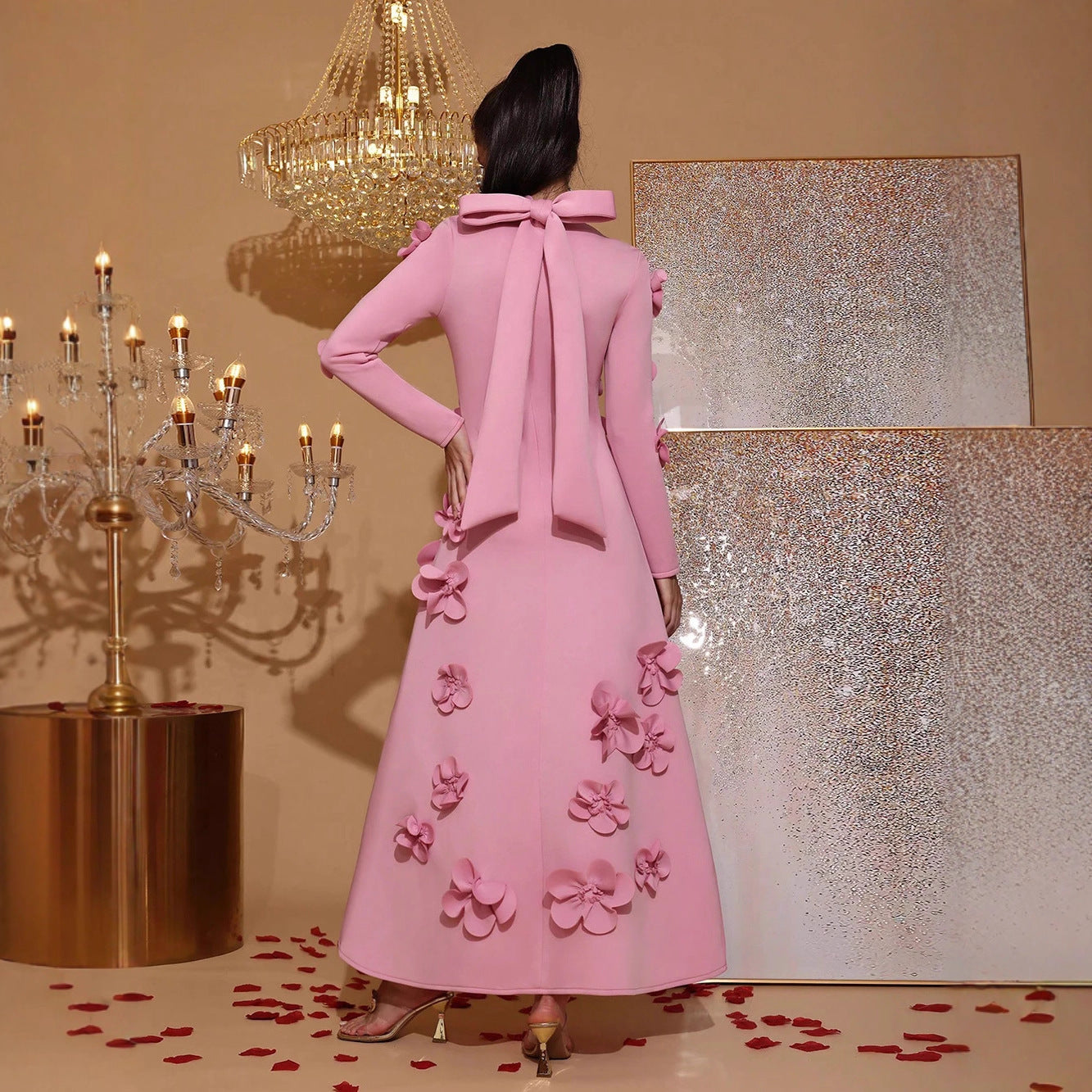 Women's Elegant Dress Autumn Stand-up Collar Tie Dresses