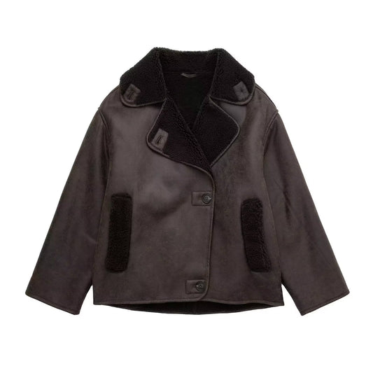 Artificial Lamb Fur Lapel Integrated Double-sided Jackets