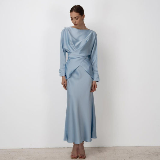 Women's Hot Elegant Graceful Satin Long-sleeved Two-piece Tops