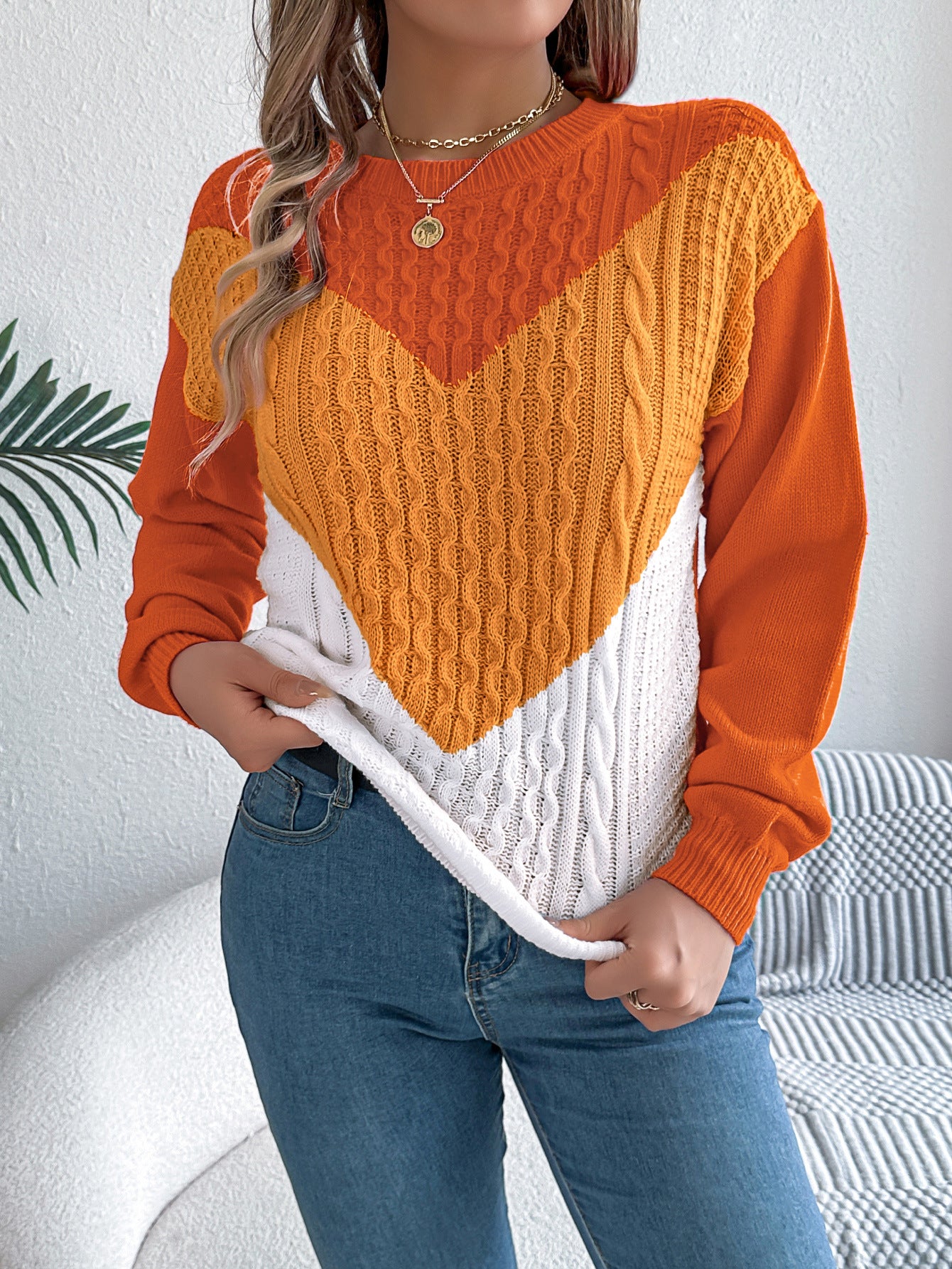 Women's Wind Casual Multicolor Twist Lantern Sleeve Sweater