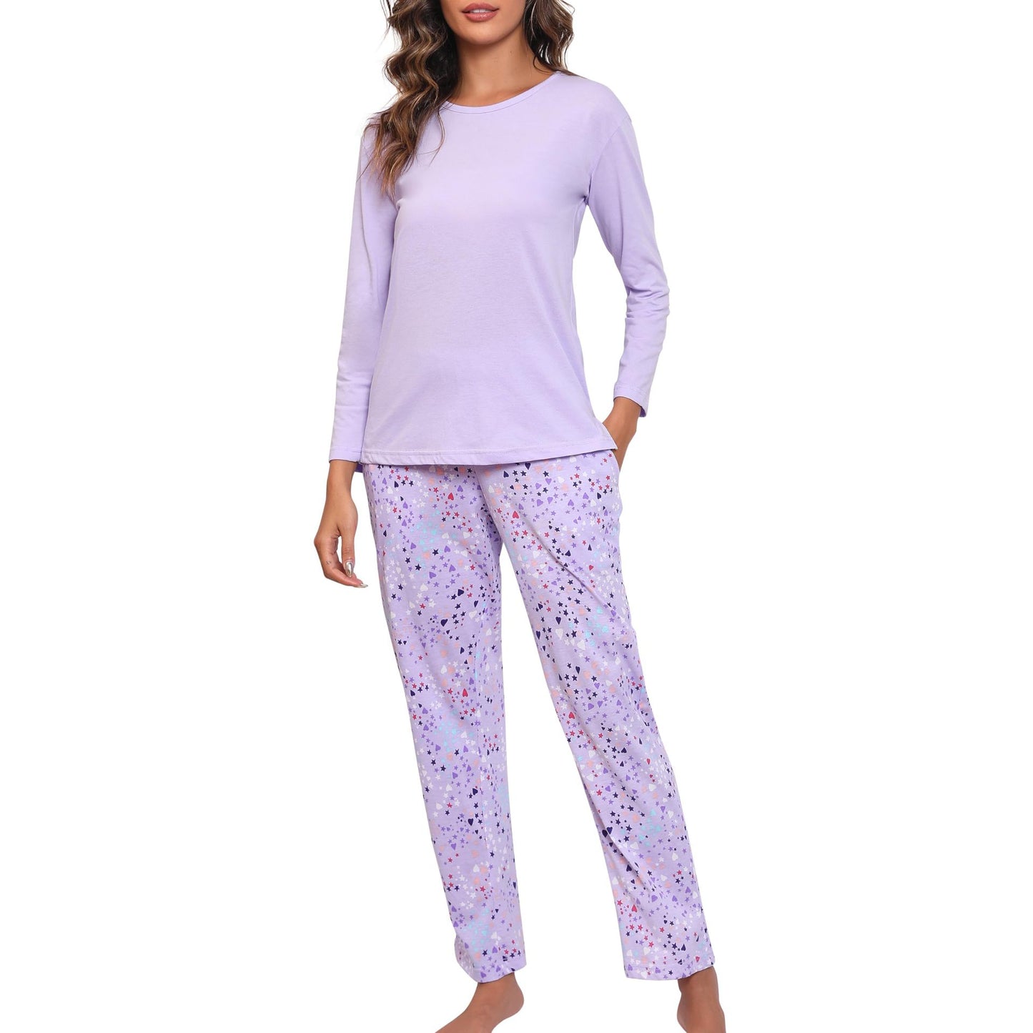Solid Color Long-sleeved T-shirt Printed Trousers Suits