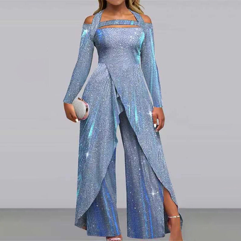Sexy Sequined Long Diagonal Temperament Commute Fashion Casual Suit