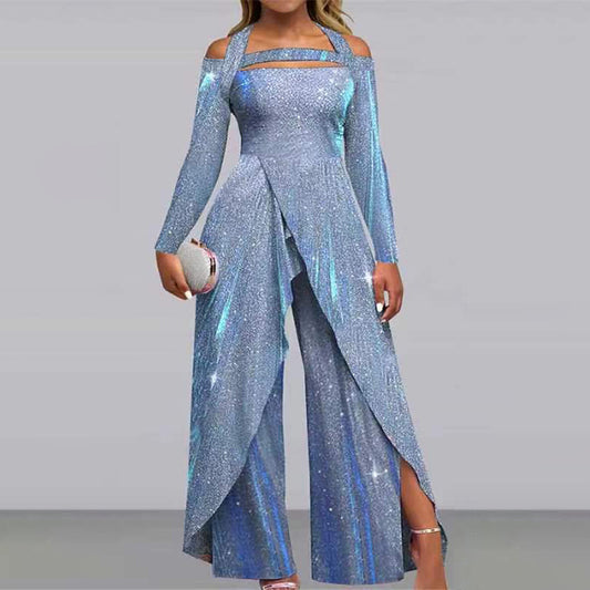 Sexy Sequined Long Diagonal Temperament Commute Fashion Casual Suit