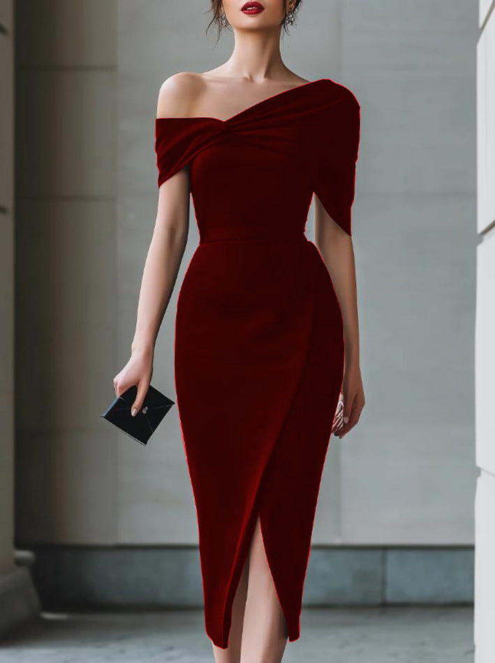 Women's Summer Solid Color Elegant Commuter Waist Dress