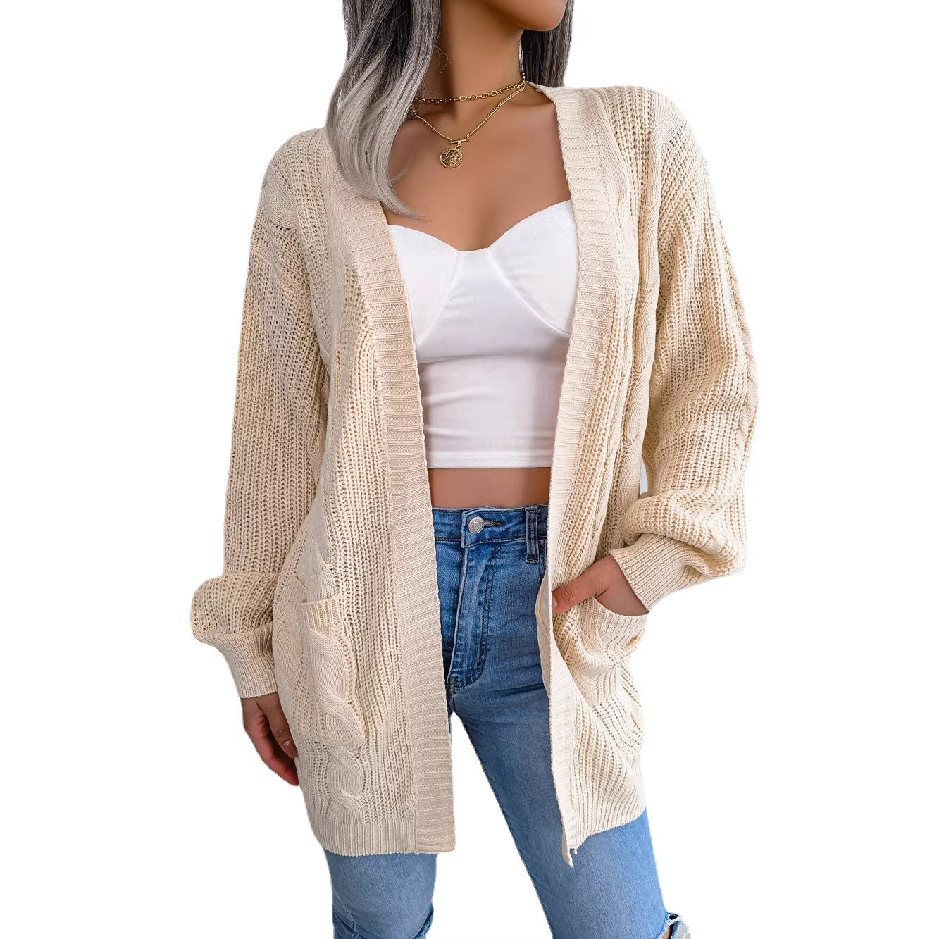 Women's Clearance Twist Lantern Sleeve Casual Pocket Coats
