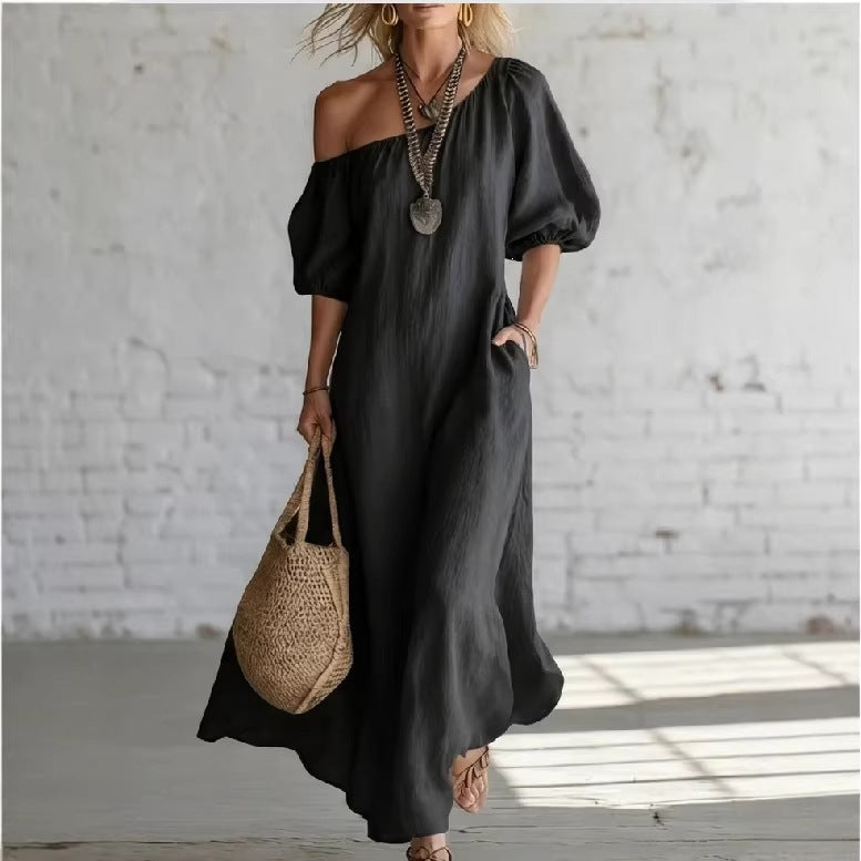 Women's Style Puff Sleeve Loose Slimming Large Dress