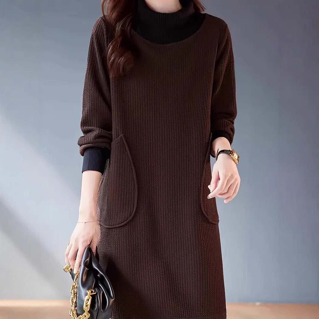 Women's Fashion Loose Slimming Turtleneck Knitted Long-sleeved Dress
