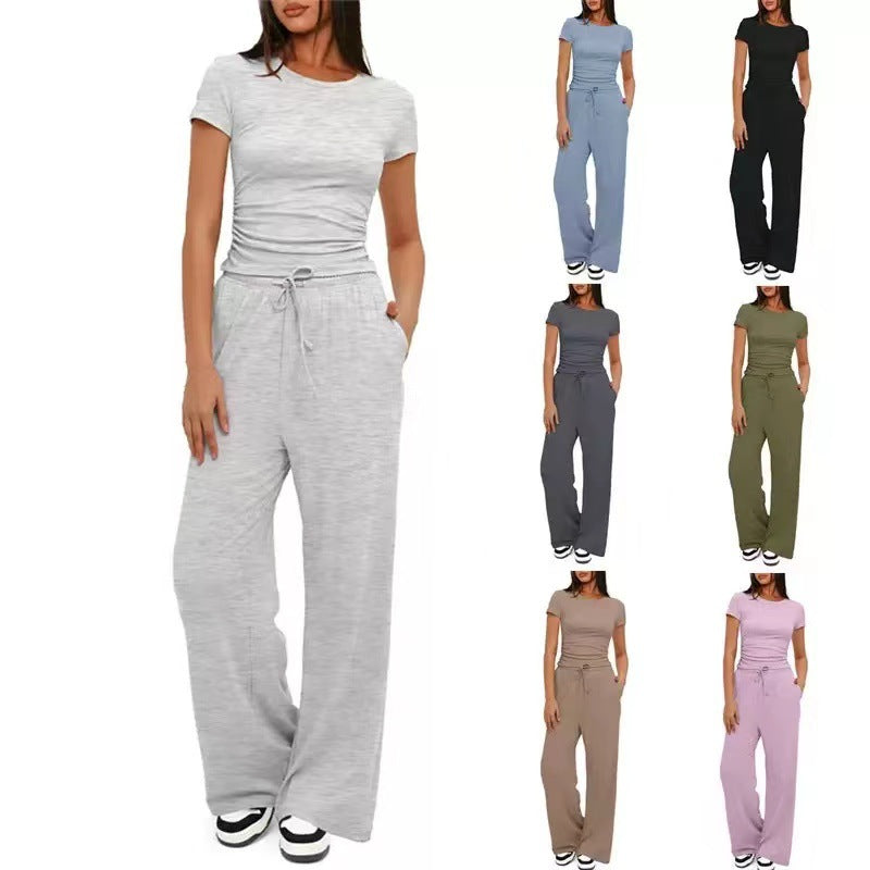 Beautiful Versatile Women's Two-piece Pleated Short-sleeved Fashion Casual Suit