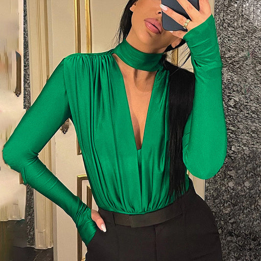 Women's Spring Sexy Slim Bottoming Stitching Long-sleeved Jumpsuits