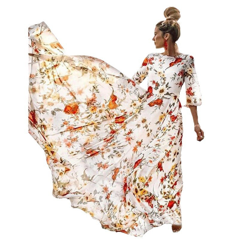 Casual New Elegant Bohemian Printed Chiffon Dress