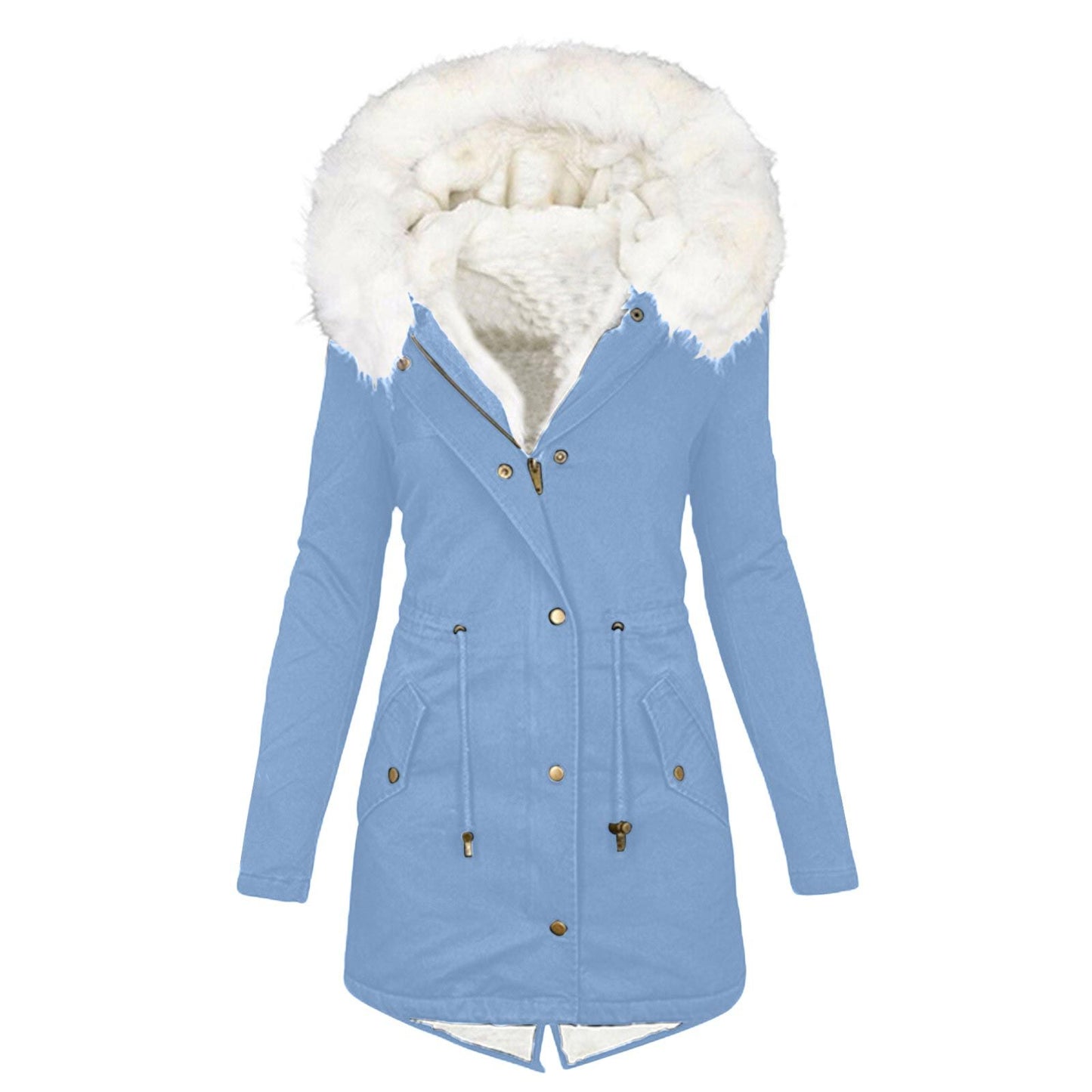 Women's White Fur Collar Hood Warm With Coats