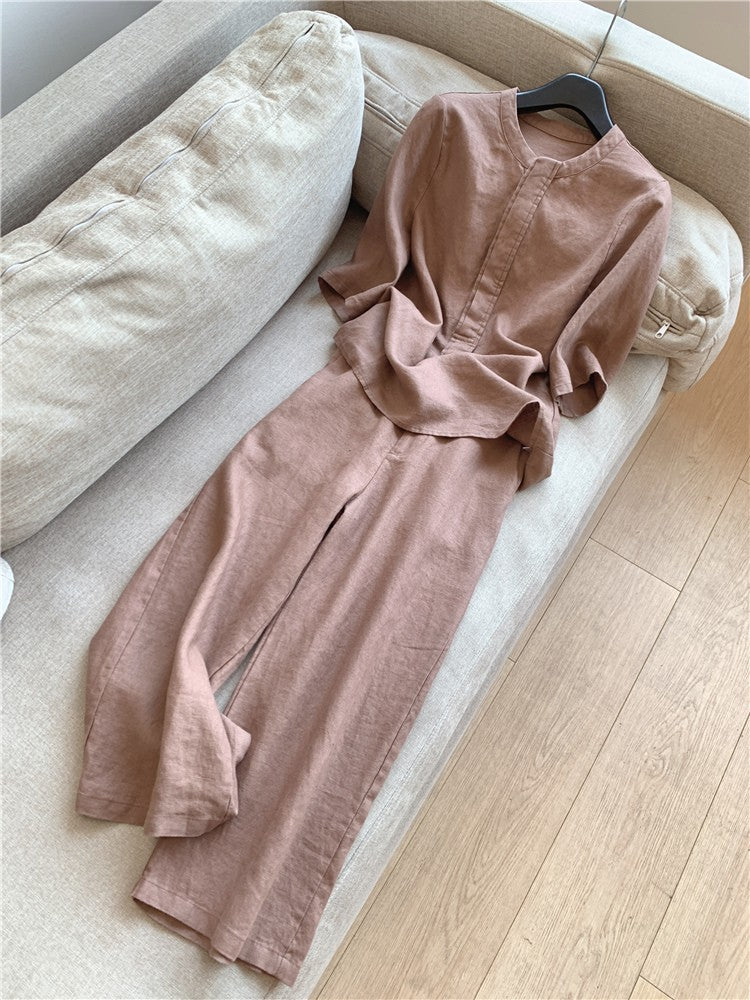 Cotton Linen Sleeve Temperament Commute Two-piece Fashion Casual Suit