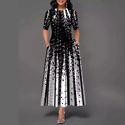 Women's Positioning Print Round Neck Shirt With Dresses