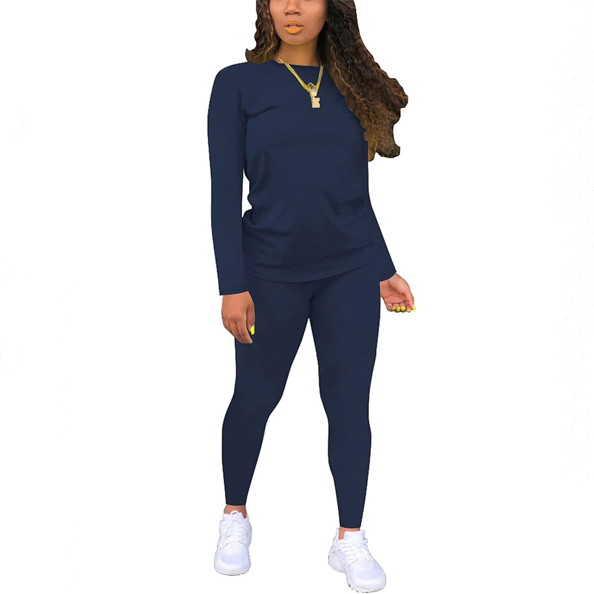 Women's Color Gradient Printing Round Neck Long Sleeve Trousers Suits
