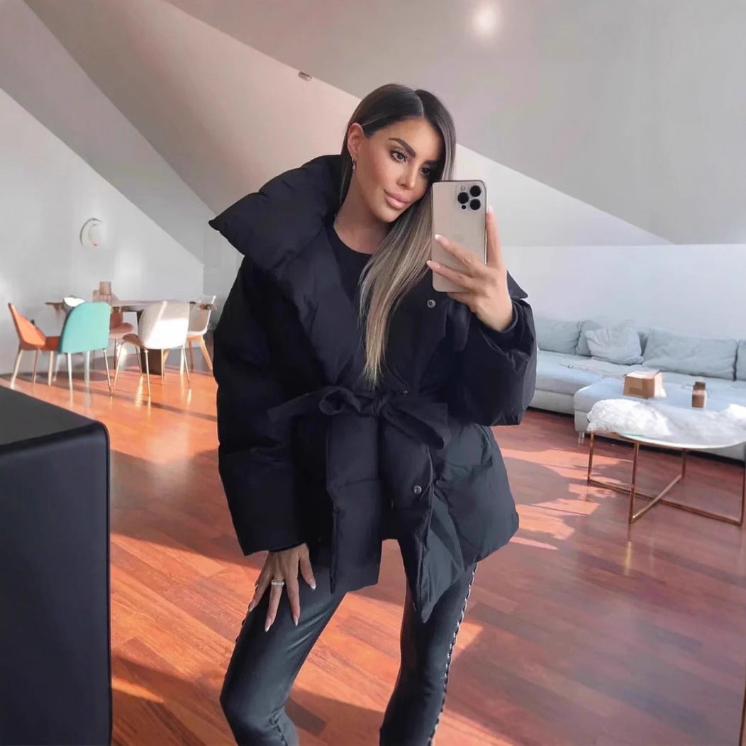 Women's Warm Long Sleeves Waist Loose Solid Coats