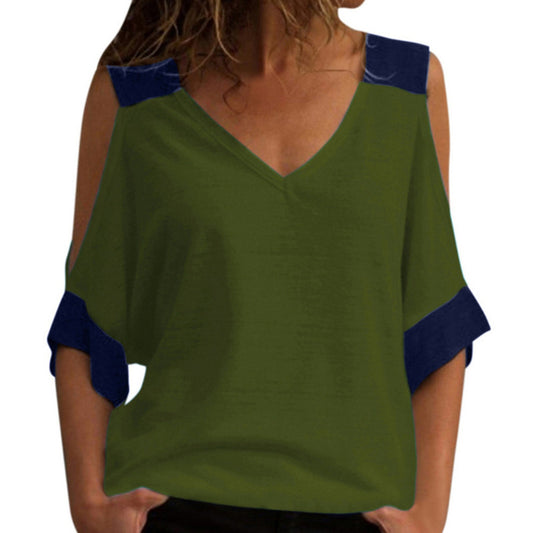 Women's Summer Fashion Casual Contrast Color Sleeve Blouses