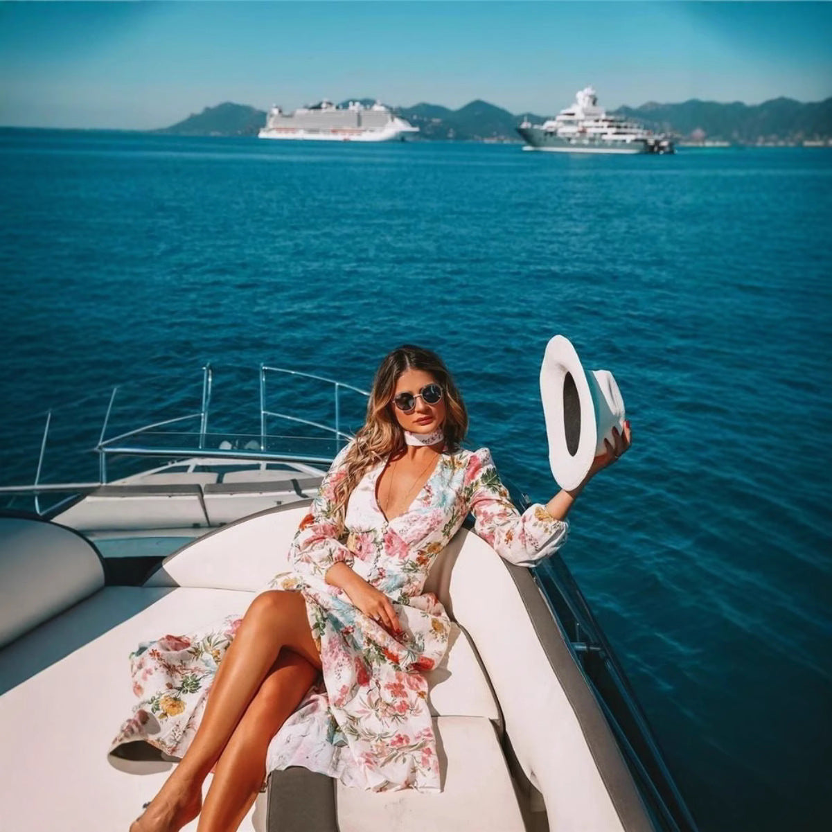 Floral Print Deep Long Sleeve Big Dresses