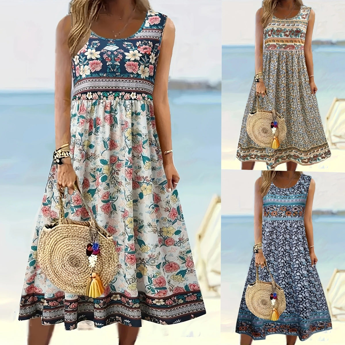 Classy Summer Sleeveless Pullover Printed Casual Dress