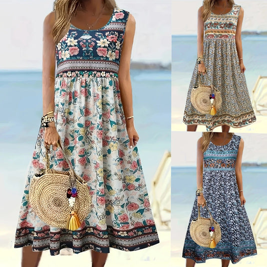 Classy Summer Sleeveless Pullover Printed Casual Dress